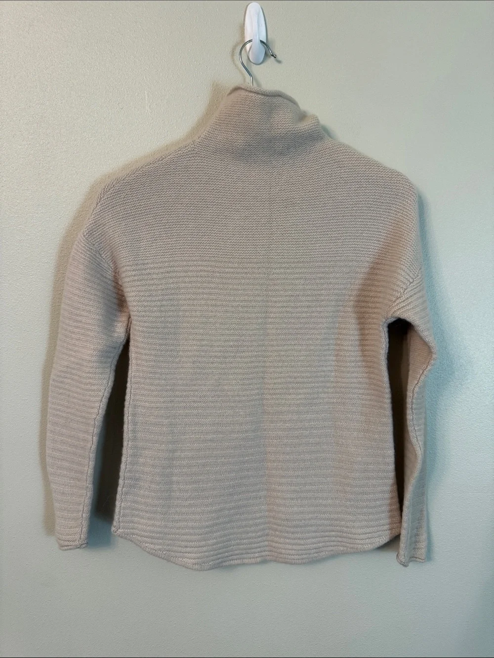 360 Cashmere 100% Cashmere Funnel Neck Sweater Cream Audra Textured Knit M